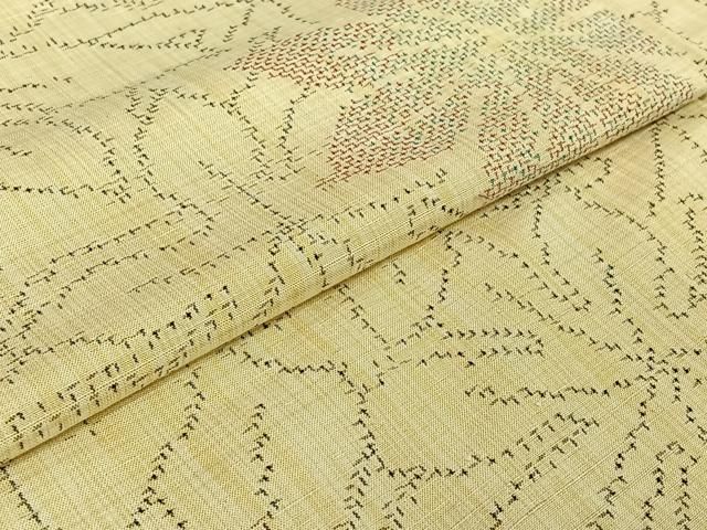  平和屋着物 上質な紬 単衣 草葉文 正絹 jh 紬 着物