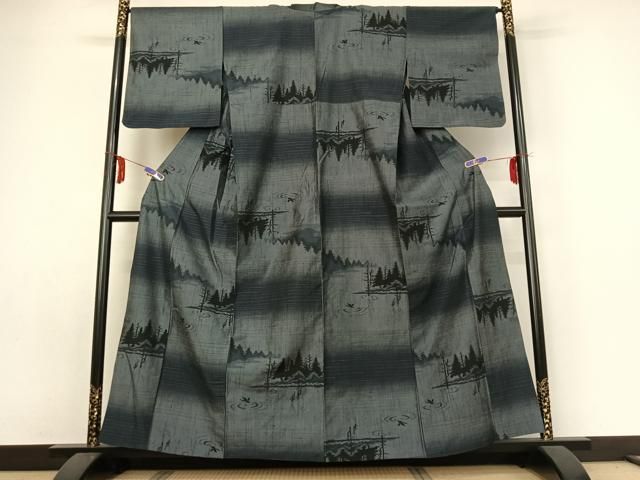 平和屋着物 上質な紬 単衣 風景文 正絹 jh