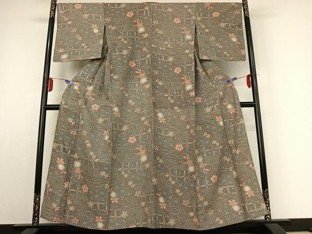 平和屋着物 上質な小紋 単衣 吉祥花文 正絹 jh