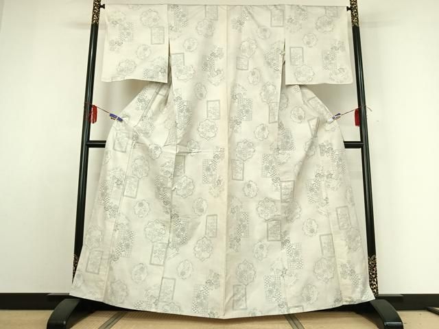 平和屋着物 本場大島紬 白大島 単衣 草花文 正絹 jh
