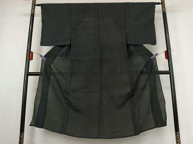 平和屋着物 男性 紬 単衣 80亀甲 総詰め 黒地 正絹 jh