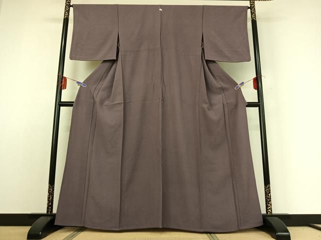 平和屋着物 上質な色無地 単衣 葡萄鼠色 鬼しぼ縮緬 正絹 jh