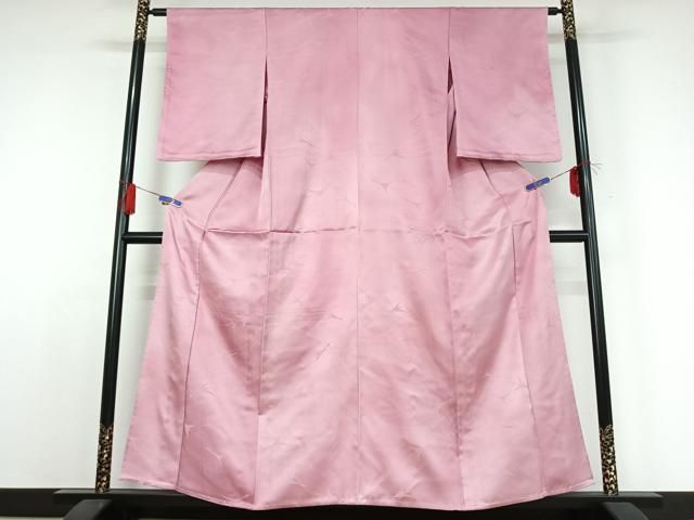 平和屋着物 色無地 単衣 流水飛鶴文 撫子色 洗える着物 jh