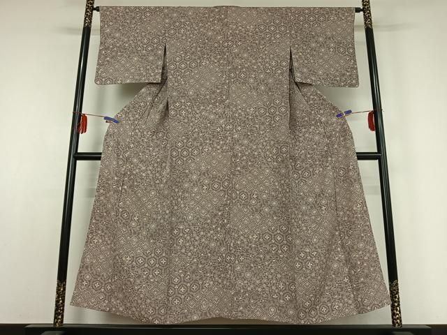 平和屋着物 上質な小紋 単衣 吉祥更紗花文 正絹 jh