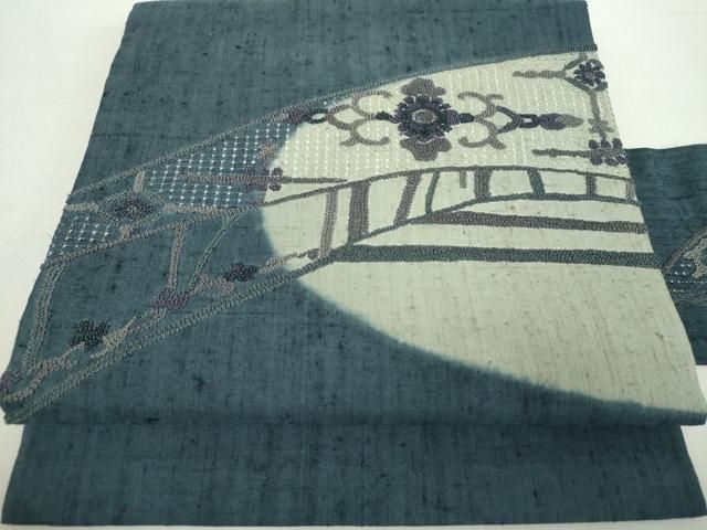 平和屋着物 中国三大刺繍 スワトウ相良刺繍 汕頭相良刺繍 総刺繍 九寸名古屋帯 紬地 洋花文 正絹 ps