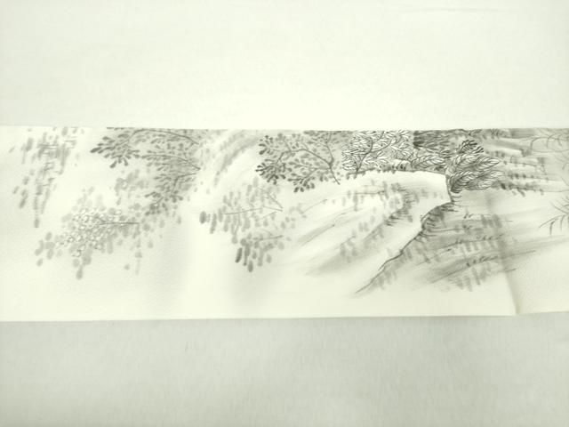  平和屋着物 九寸名古屋帯 手描き 風景花文 滝 正絹 ps 名古屋帯 帯