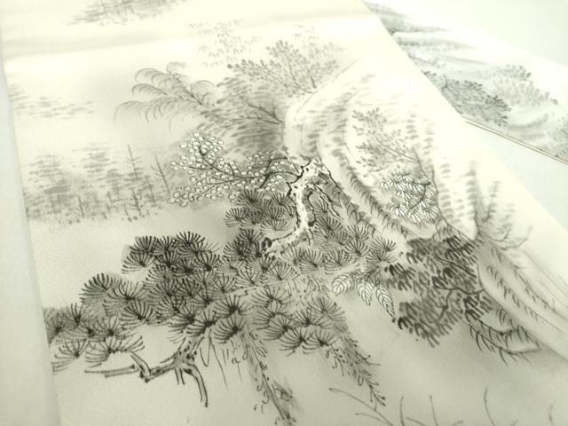 平和屋着物 九寸名古屋帯 手描き 風景花文 滝 正絹 ps