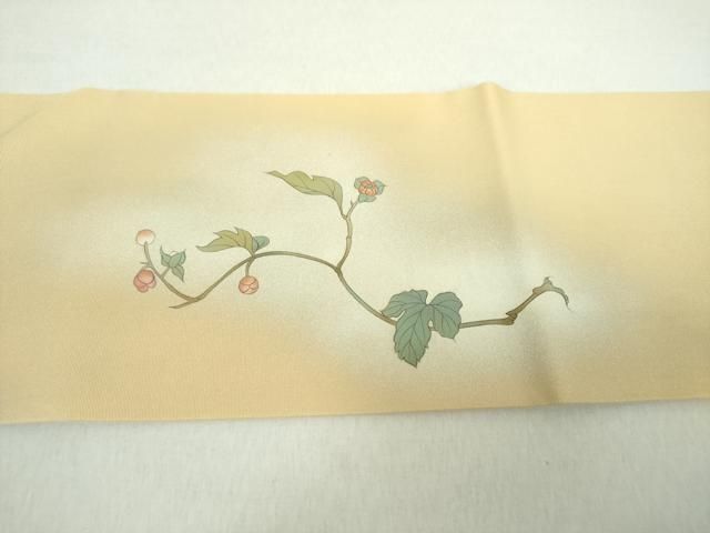  平和屋着物 塩瀬 九寸名古屋帯 手描き 葡萄蔦の葉文 金彩 正絹 ps 名古屋帯 帯