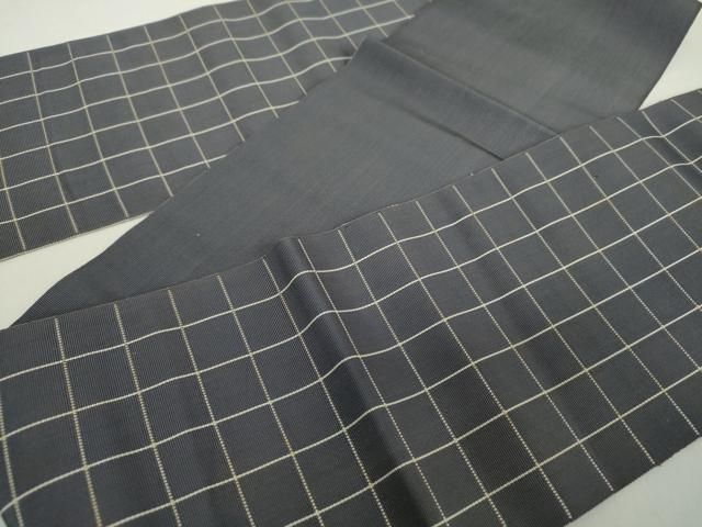 平和屋着物 本場筑前博多織 半幅帯 格子 正絹 ps