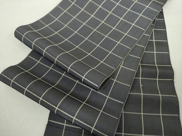 平和屋着物 本場筑前博多織 半幅帯 格子 正絹 ps