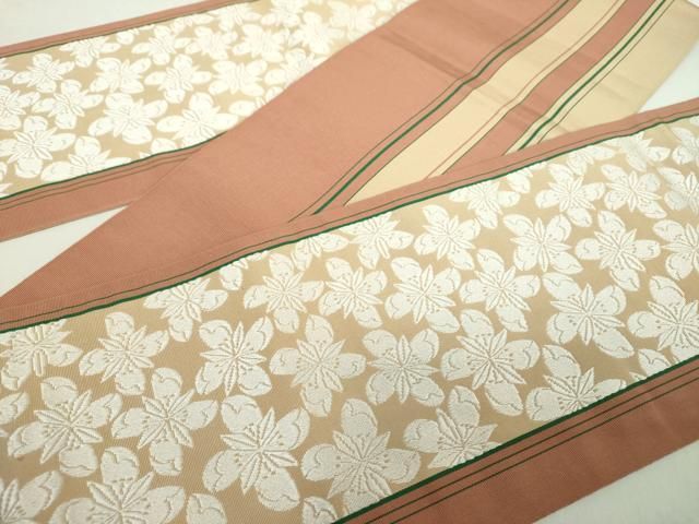 平和屋着物 本場筑前博多織 両面 半幅帯 花間道 正絹 ps