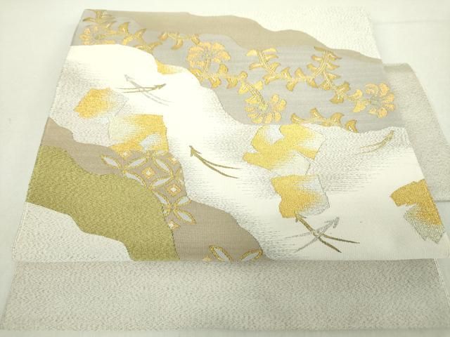 平和屋着物 爪掻き本綴れ つけ帯 更紗花文 若松葉 金銀糸 正絹 ps