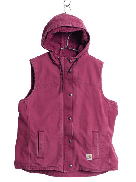 な ! US企画 カーハート ダック パーカー ベスト レディース XL 裏 ボア パイル フリース フルジップ フード 前開き 重ね着 廃盤 大きいサイズ