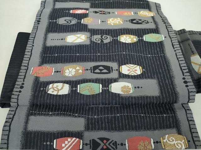 平和屋着物 つけ帯 横段花文 金糸 正絹 ps