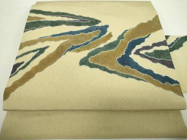 平和屋着物 九寸名古屋帯 霞文 鬼しぼ縮緬 金銀彩 正絹 ps