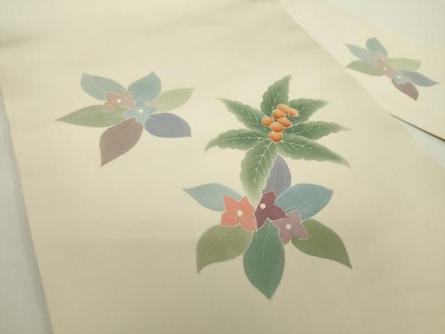 平和屋着物 塩瀬 九寸名古屋帯 作家物 草花文 南天 金彩 正絹 ps