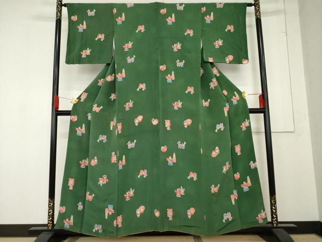 平和屋着物 上質な小紋 型染め 玩具文 鬼しぼ縮緬 正絹 cs