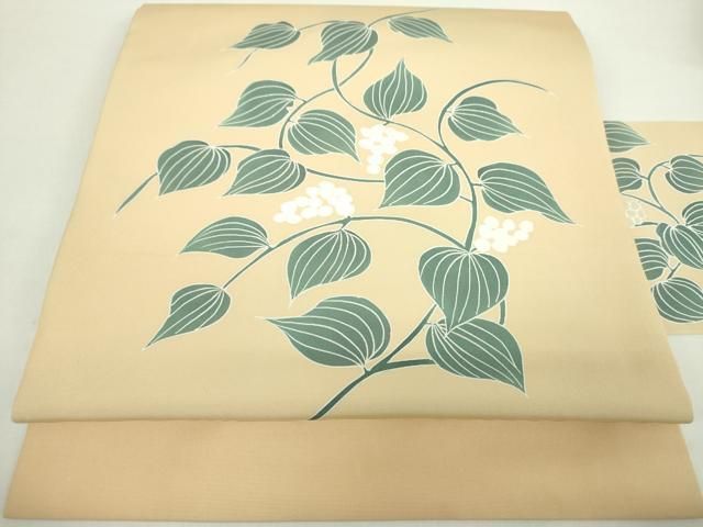 平和屋着物 塩瀬 九寸名古屋帯 刺繍 草花文 正絹 ps