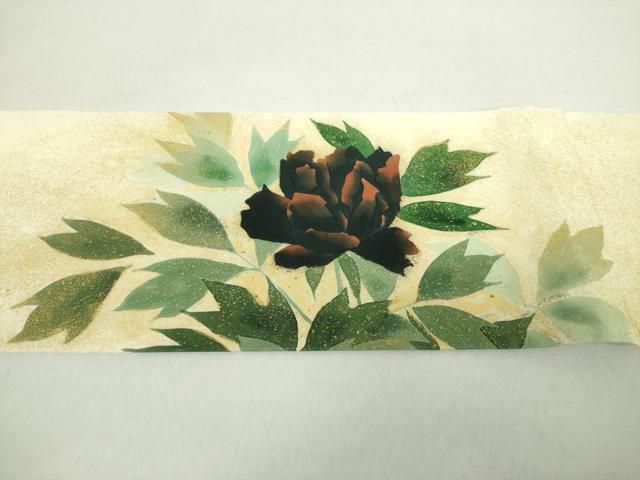  平和屋着物 塩瀬 九寸名古屋帯 手描き 牡丹文 金彩 正絹 ps 名古屋帯 帯