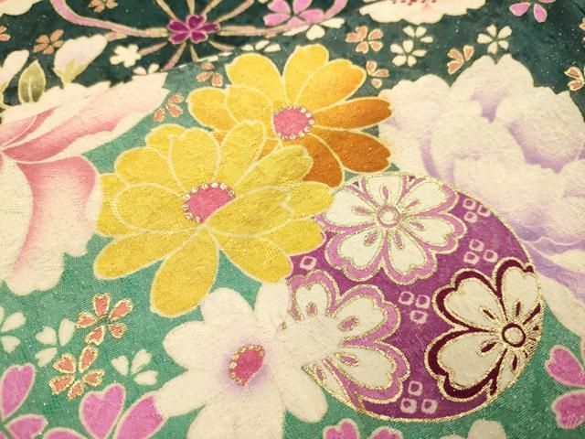  平和屋着物 豪華振袖 刺繍 花毬文 暈し染め 金彩 銀通し地 正絹 du 振袖 着物