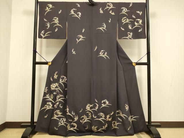 平和屋着物 訪問着 総刺繍 雪芝花文 金糸 正絹 du