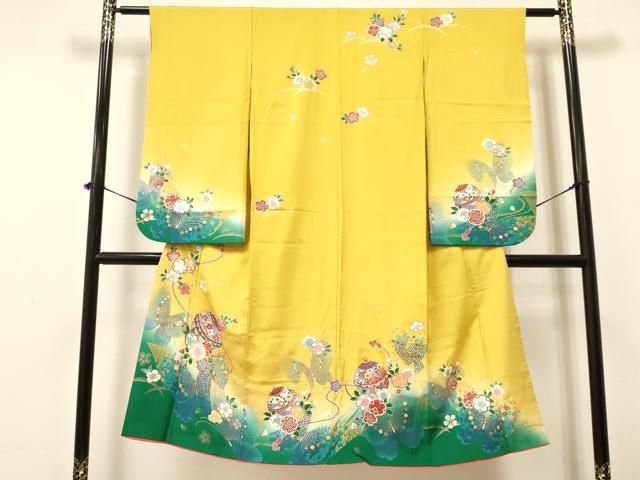 平和屋着物 七五三 女の子 ７歳 祝着 四つ身 鞠花蝶文 暈し染め 金彩 ma