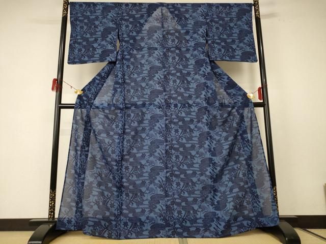 平和屋着物 夏物 小紋 絽 型染め 流水花鳥文 正絹 jd