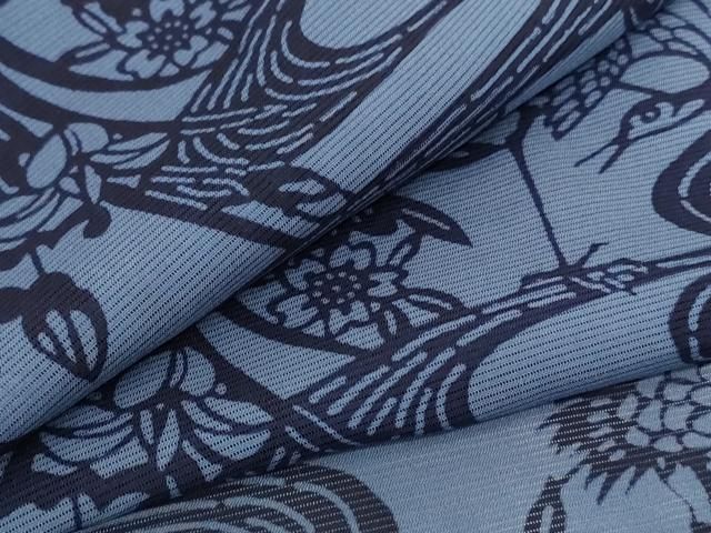 平和屋着物 夏物 小紋 絽 型染め 流水花鳥文 正絹 jd