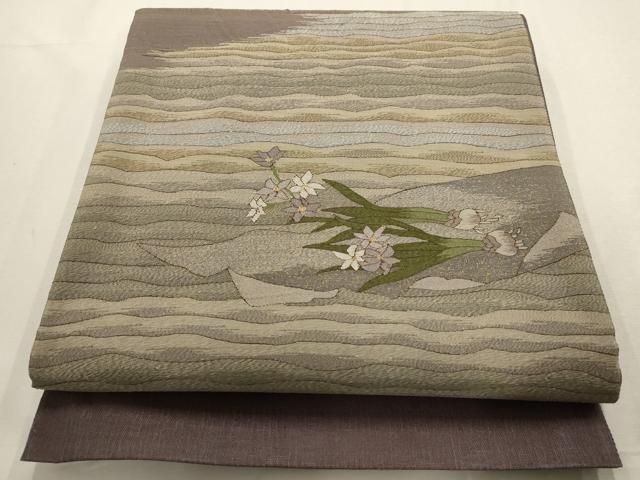 平和屋着物 夏物 太鼓柄袋帯 草花文 金糸 正絹 wj