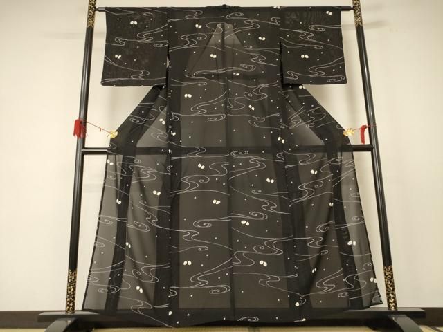 平和屋着物 夏物 小紋 絽 絞り 流水舞蝶文 正絹 jd