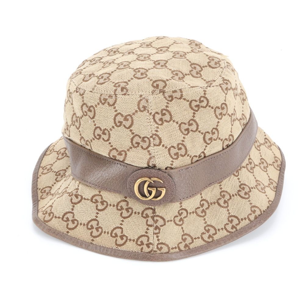 グッチ GG キャンバス ダブルG フェドラ ハット 576587 4 HG 62 レザー M サイズ ブラウン 茶色 メンズ EEE DE 5-1