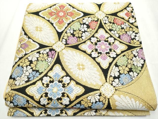 平和屋着物 六通柄袋帯 唐織 七宝花文 金糸 正絹 hy