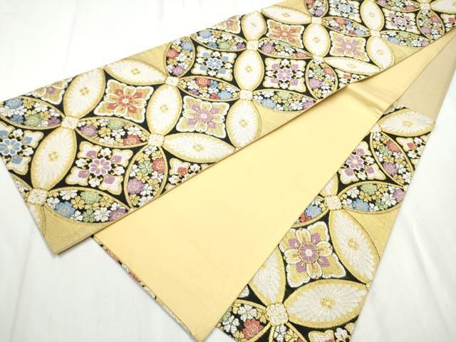  平和屋着物 六通柄袋帯 唐織 七宝花文 金糸 正絹 hy 袋帯 帯