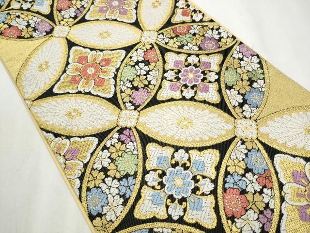 平和屋着物 六通柄袋帯 唐織 七宝花文 金糸 正絹 hy