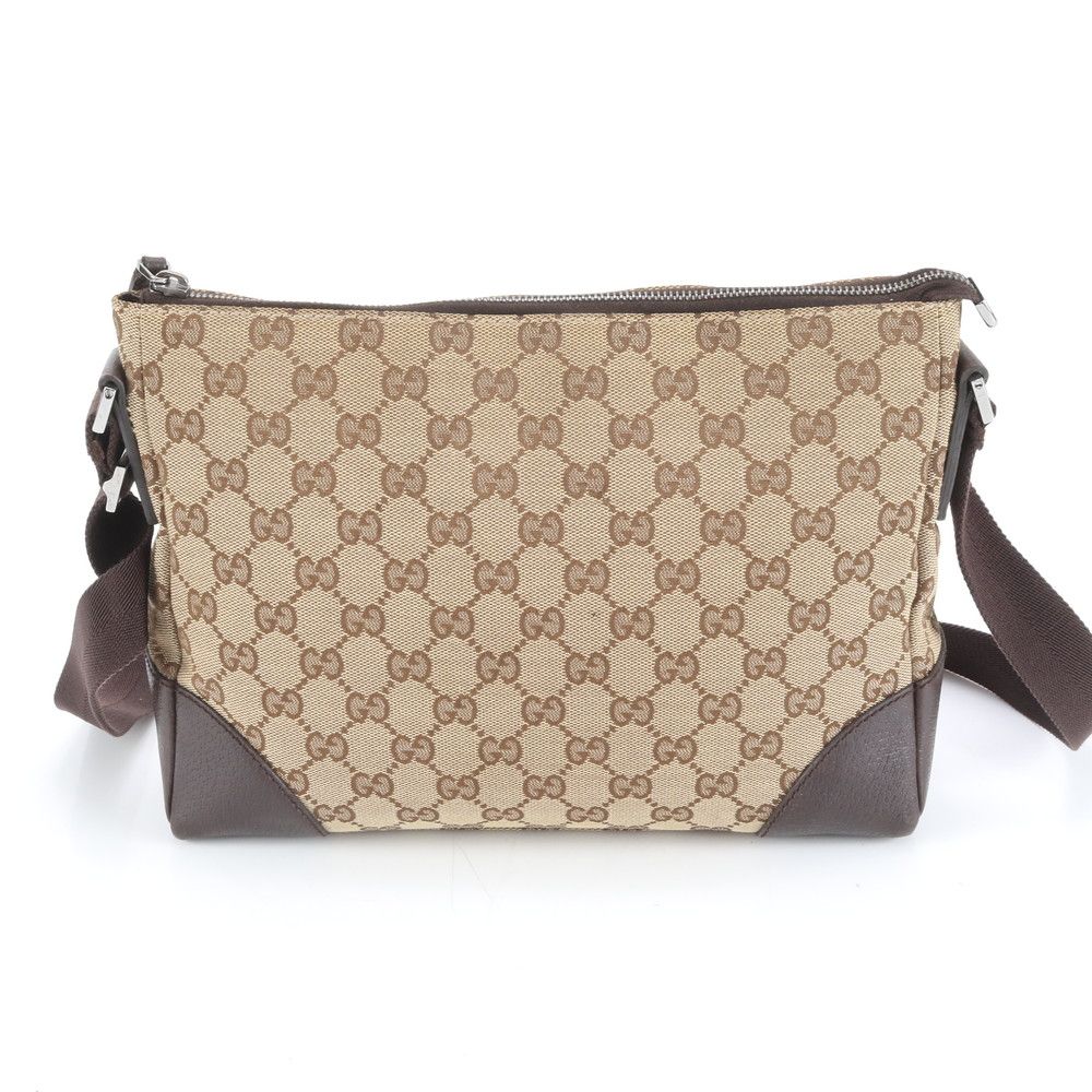 極美品 グッチ GG キャンバス 114273 レザー ショルダーバッグ 斜め
