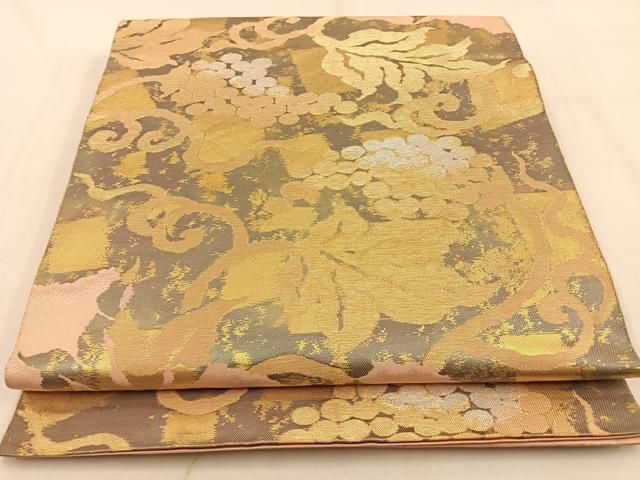 平和屋着物◎西陣 服部織物謹製 六通柄袋帯 こはく錦 葡萄蔦の葉文 金