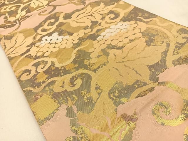 平和屋着物◎西陣 服部織物謹製 六通柄袋帯 こはく錦 葡萄蔦の葉文 金