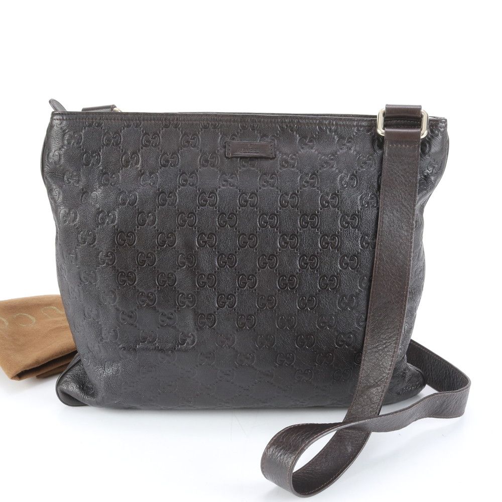 極美品 グッチ グッチシマ 201446 レザー ショルダーバッグ 斜め掛け メッセンジャー ブラウン 茶色 本革 メンズ EUE DE19-1【中古】