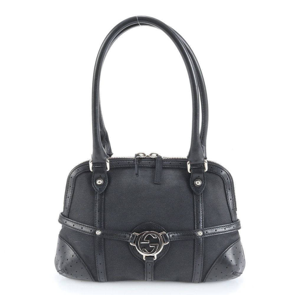 極美品 グッチ インターロッキング G パンチング 114882 レザー トート