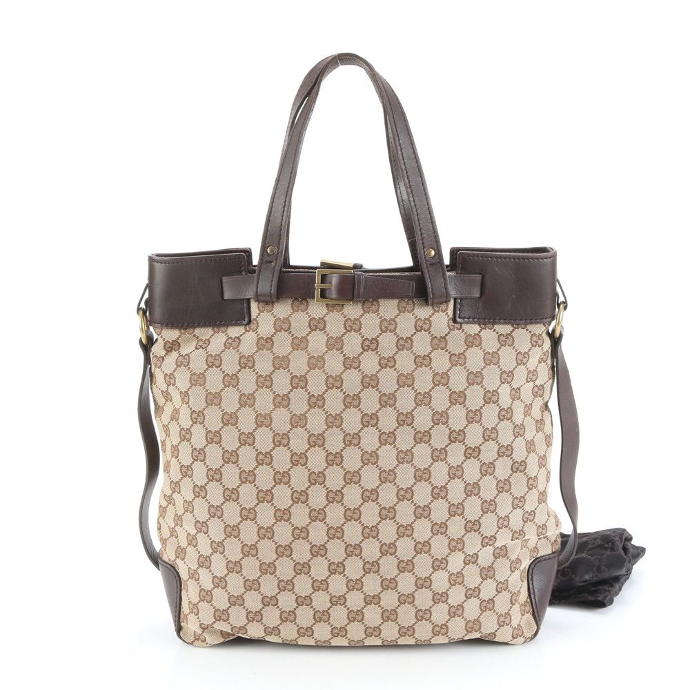 極美品 グッチ GG キャンバス 107756 レザー トート バッグ ショルダー