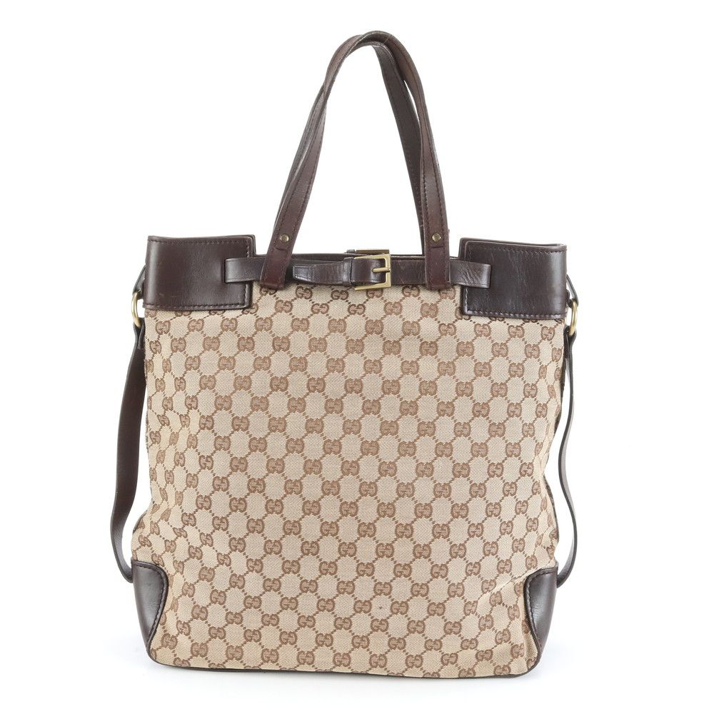 極美品 グッチ GG キャンバス 107756 レザー トート バッグ ショルダー