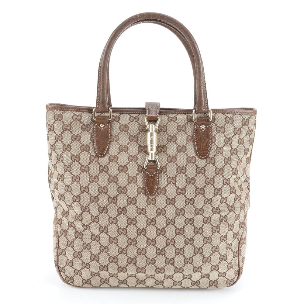 極美品 グッチ GG キャンバス ニュー ジャッキー 145818 レザー トート