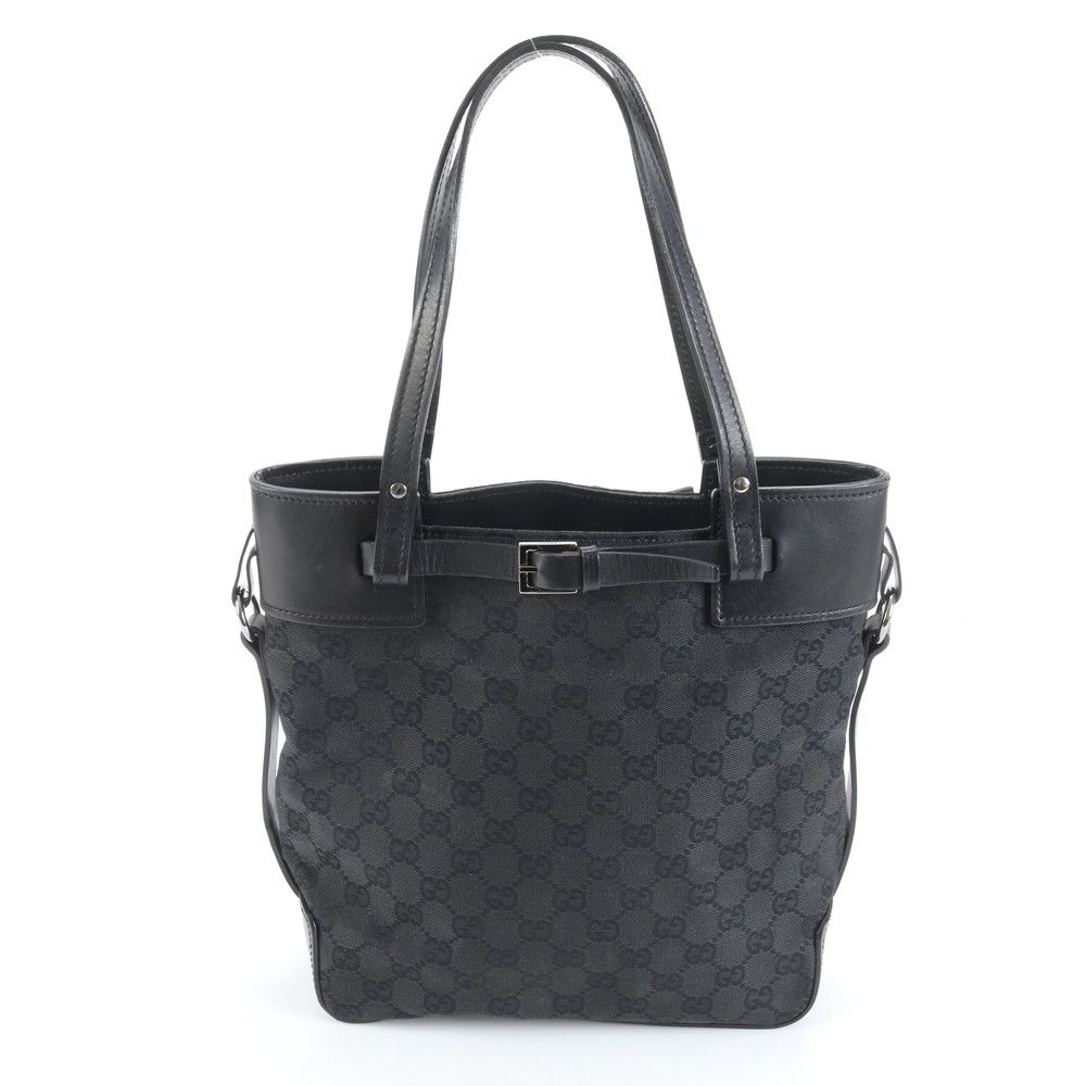 美品 グッチ ショルダーバッグ トートバッグ 2way レザー 黒 美品 グッチ GG キャンバス 107757 レザー トート バッグ 肩掛け