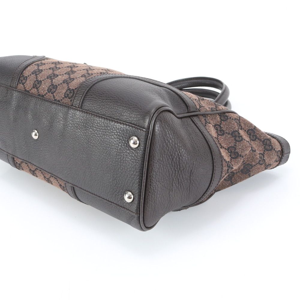 美品✨ グッチ キャンバス ベルト トートバッグ レザー 茶 GG柄 グッチハンドバッグ茶GGキャンバスGG柄GUCCIレザーA6