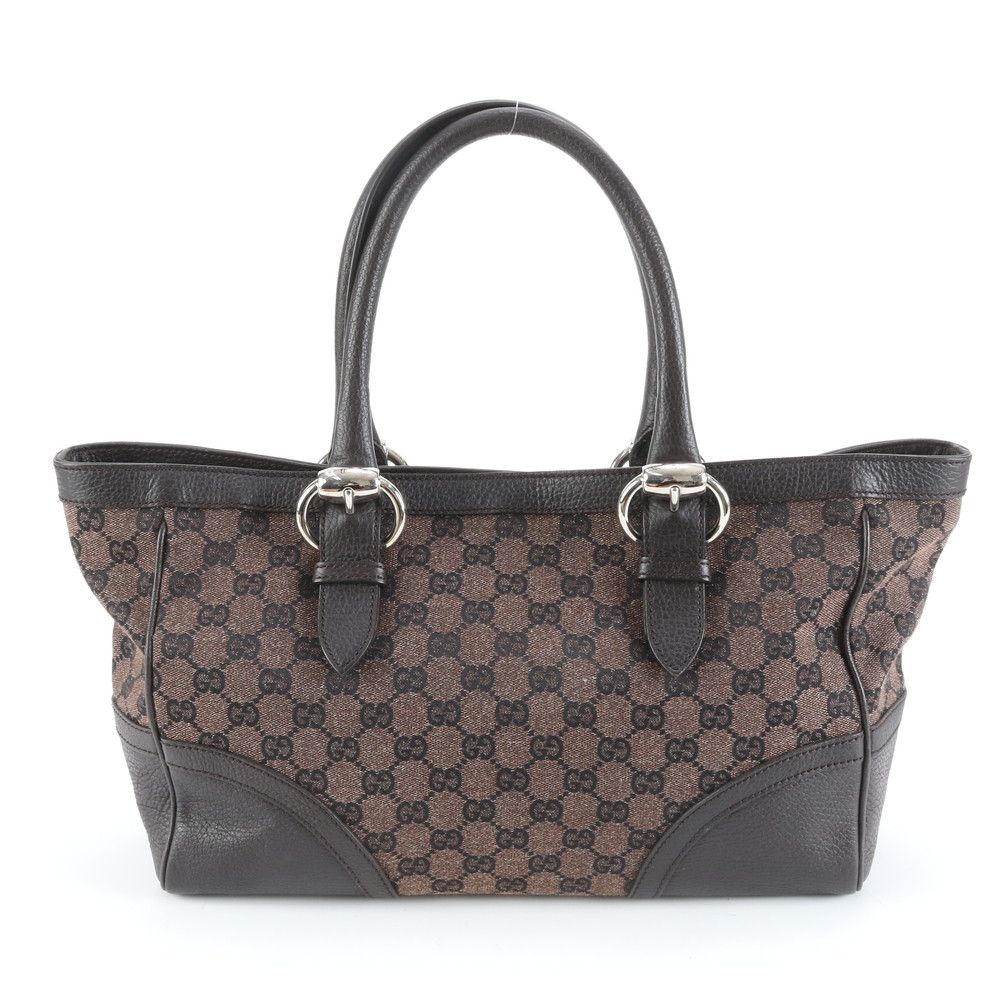 美品✨ グッチ キャンバス ベルト トートバッグ レザー 茶 GG柄 グッチハンドバッグ茶GGキャンバスGG柄GUCCIレザーA6