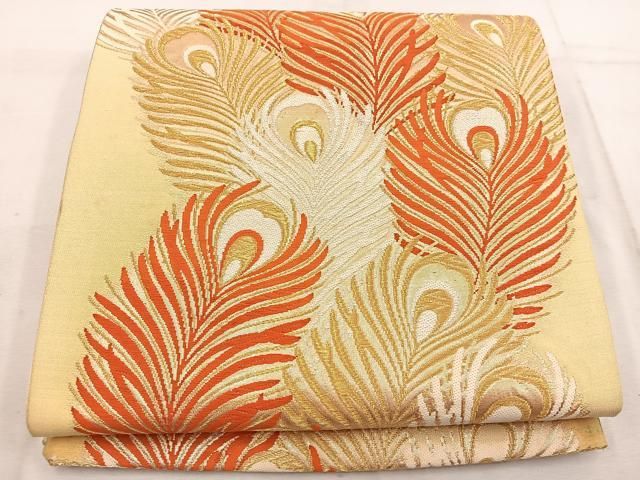 平和屋着物◎六通柄袋帯 唐織 孔雀羽 金糸 正絹 逸品 BAAW1324mz