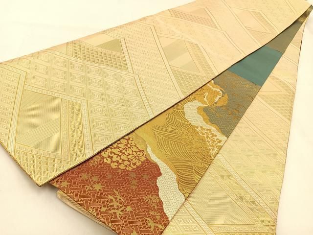 平和屋着物◎佐賀錦 両面 六通柄袋帯 鳳凰飛鶴花文 金糸 正絹 逸品