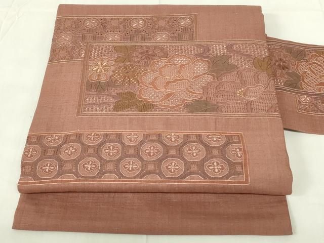 平和屋着物◎中国三大刺繍 スワトウ刺繍 汕頭刺繍 九寸名古屋帯 紬地