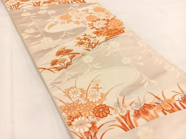 平和屋着物●全通柄袋帯　組織　霞文　正絹　逸品　CAAR7661hy 平和屋着物◎六通柄袋帯 唐織 エ霞花文 金銀糸 正絹 逸品 BAAV7665yc