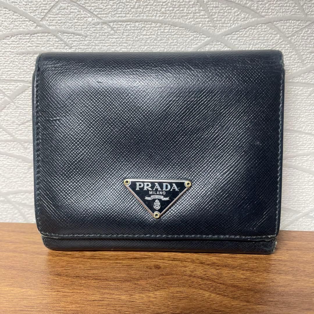 PRADA プラダ サフィアーノ 三つ折り財布 ブラック コンパクト